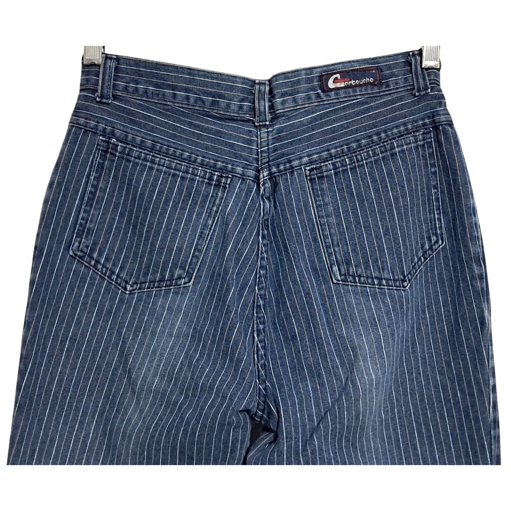 Vintage Cartouche Jeans Womens 13 Waist 26 Blue Pinstriped High Waisted Ankle Zi
